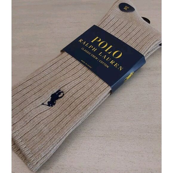 Polo Ralph Lauren Mens Classic Crew Socks-Taupe Cotton Blend 1-Pair XL Sz 13-16 - Picture 3 of 9